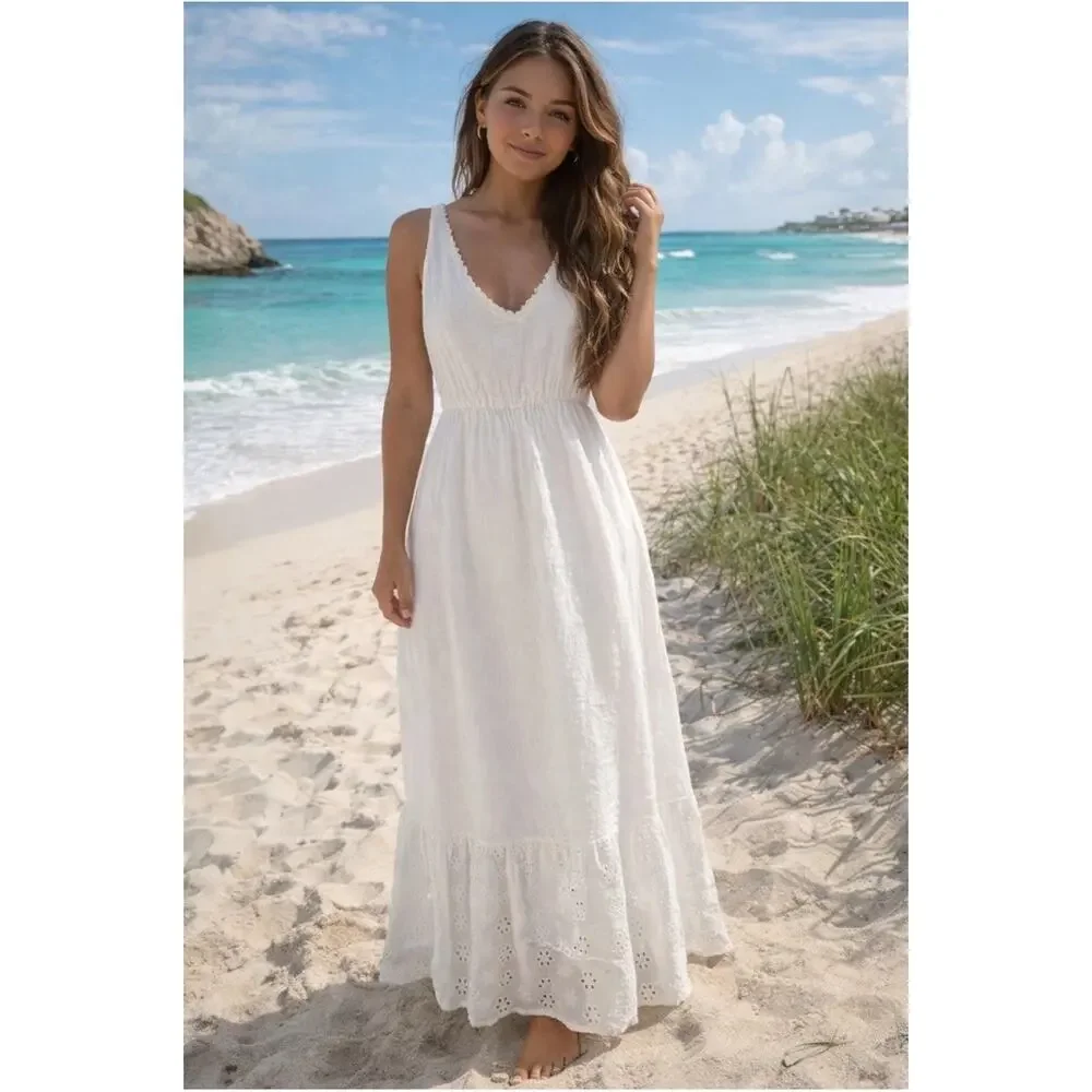 white linen dress for beach wedding Linen Beach Maxi Dress Woman White Maxi Dress For Beach Wedding Plus Size White  Linen Beach